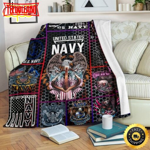 Us Departement Navy Fleece Throw Blanket