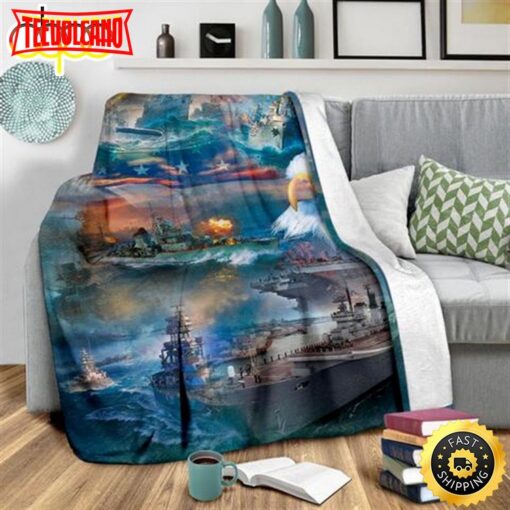 Us Navy Ships And Eagle Fleece Throw Blanket