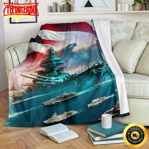 Us Navy Ships At The Seas Fleece Throw Blanket