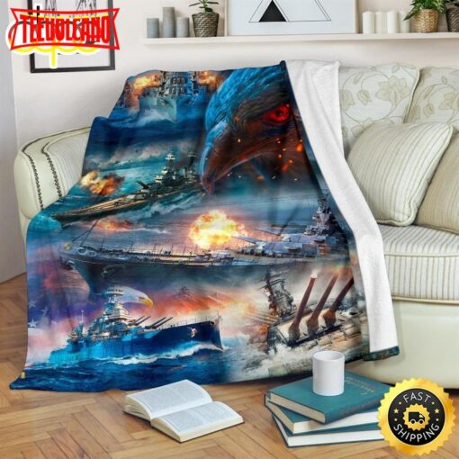 Us Navy War At The Sea And Eagle Fleece Throw Blanket