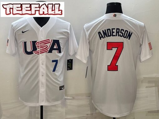 USA Tim Anderson White Navy 2023 World Baseball Classic Jersey