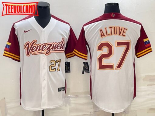 Venezuela Jose Altuve White Gold 2023 World Baseball Classic Jersey