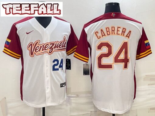 Venezuela Miguel Cabrera White Navy 2023 World Baseball Classic Jersey