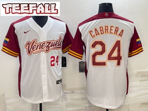 Venezuela Miguel Cabrera White Red 2023 World Baseball Classic Jersey