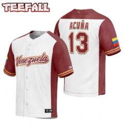 Venezuela Ronald Acuna Jr. White Burgundy Replica 2023 World Baseball Classic Jersey