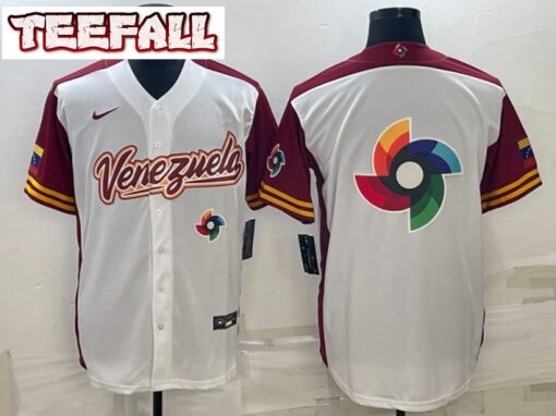 Venezuela White Burgundy 2023 World Baseball Classic Jersey with Big Logo