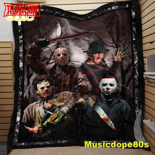 Vintage Horror Movie Halloween Characters Fleece Blanket