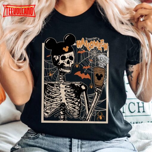 Vintage Skeleton Drink Coffee Shirt, Disney Mickey Ear Skull Shirt