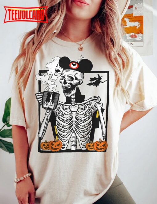 Vintage Skeleton Drink Coffee Shirt, Disney Mickey Ears Skull Halloween 2023 Shirt