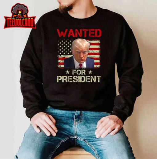 Wanted Donald Trump For President 2024 USA Flag Vintage T-Shirt