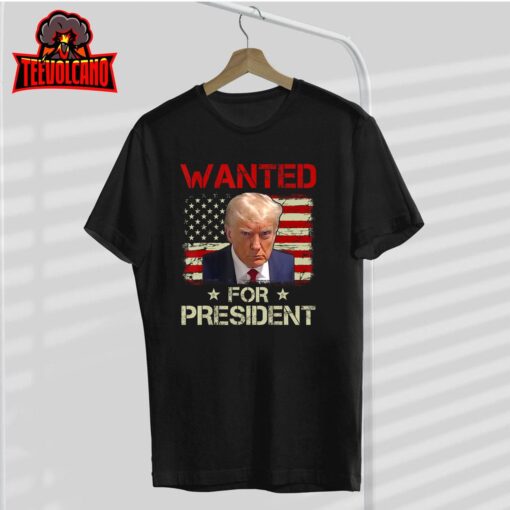 Wanted Donald Trump For President 2024 USA Flag Vintage T-Shirt