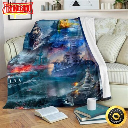 Warships At The Seas Fleece Throw Blanket