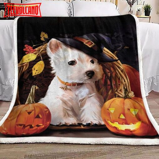 West Highland White Terrier Halloween Sherpa Blankets, Halloween Blanket