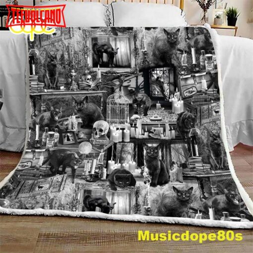 Wicked Black Cats in Haunted Houses Halloween Sofa Fleece Throw Blanket