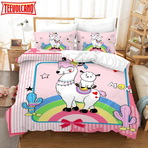 3D Cartoon Alpaca Rainbow Bedding Set Bed Sheet Duvet Cover Bedding Sets