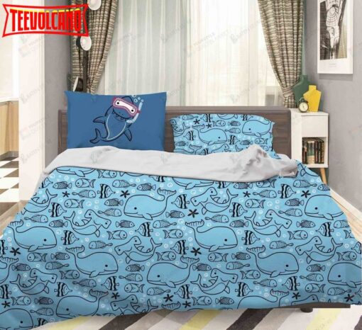 3d Cartoon Blue Fishes Bed Sheets Duvet Cover Bedding Set