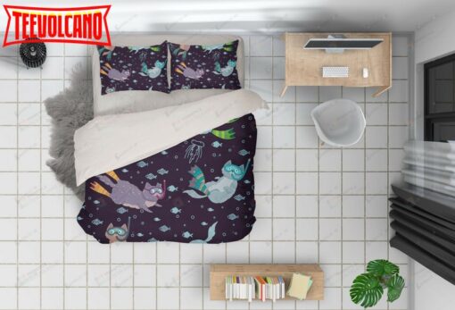 3d Cartoon Diving Cat Fish Bed Sheets Duvet Cover Bedding Set