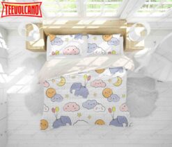 3d Cartoon Elephant Up The Cloud Bed Sheets Duvet Cover Bedding Set