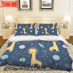 3d Cartoon Giraffe Rocket Bed Sheets Duvet Cover Bedding Set