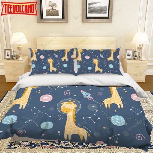 3d Cartoon Giraffe Rocket Bed Sheets Duvet Cover Bedding Set