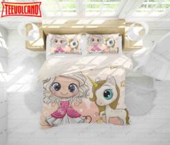 3d Cartoon Girl Unicorn Bed Sheets Duvet Cover Bedding Set