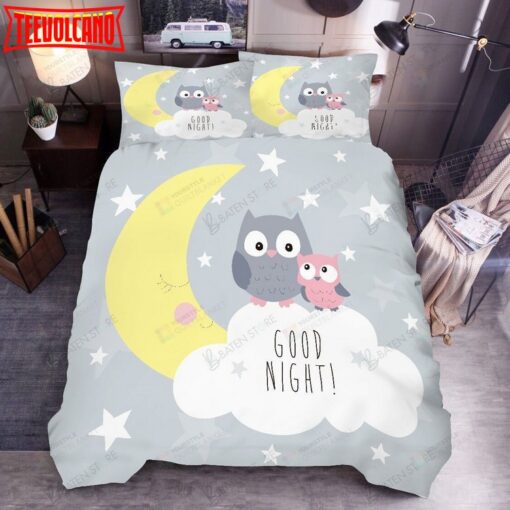 3d Cartoon Moon Star Owl Good Night Bed Sheets Duvet Cover Bedding Set