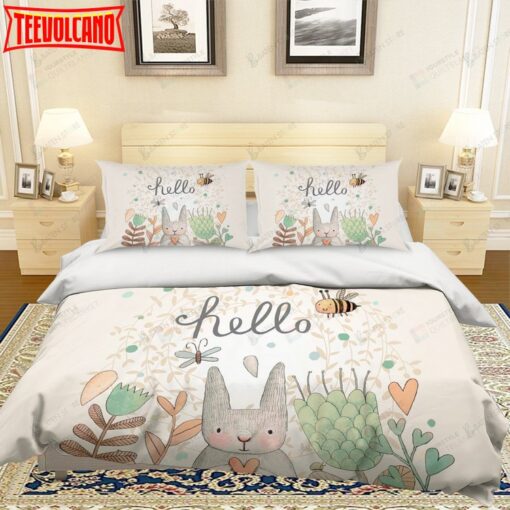 3d Cartoon Rabbit Flower Hello Bed Sheets Duvet Cover Bedding Set