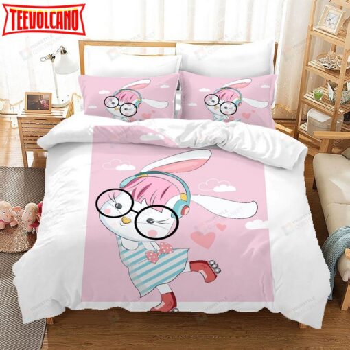 3D Cartoon Rabbit Pink Quilt Cover Set Bedding Set Duvet Cover