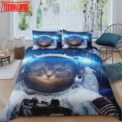 3D Cat Astronaut Galaxy Outer Space Bed Sheets Duvet Cover Bedding Sets