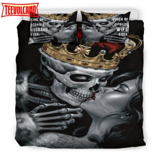 3D Dead Sugar Skull Girl Kissing Skull Bed Sheets Duvet Cover Bedding Sets