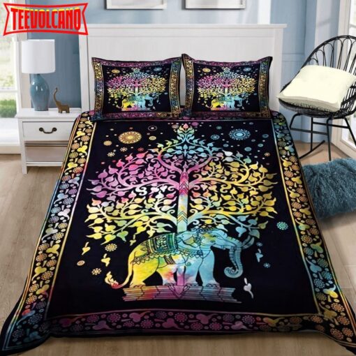 3D Elephant Mandala Under The Tree Duvet Cover Bedding Sets