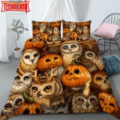 3D Halloween Owl Pumpkin Bed Sheets Duvet Cover Bedding Sets