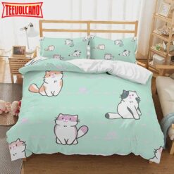 3D Kids Cats Bedding Cartoon Cats Bedspread Printed Green Duvet Cover