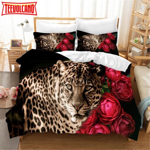 3D Leopard And Rose Bed Sheets Duvet Cover Bedding Sets