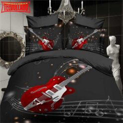 3D Music Notes BlackRed Guitar Quilt 3D Bedding Set Duvet Cover Set Bedroom