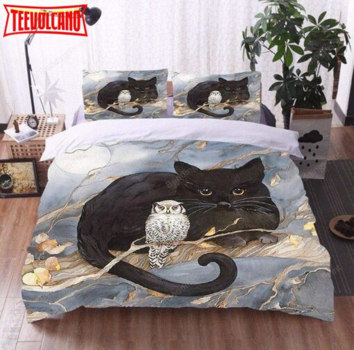 3D Owl And Black Cat Bed Sheets Duvet Cover Bedding Sets