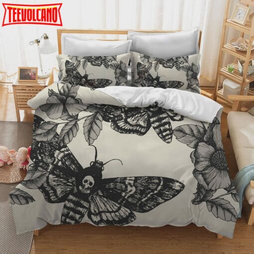 3D Printing Death Moth and Flower Cream Duvet Cover Bedding Sets