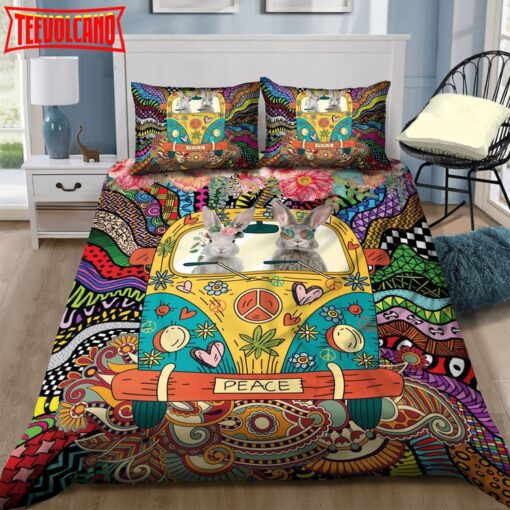 3D Rabbit Hippie On Peace Van Bed Sheets Duvet Cover Bedding Sets