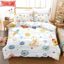 3D Satellite Spacecraft Rocket Planet Cartoon Cotton Duvet Cover Bedding Sets