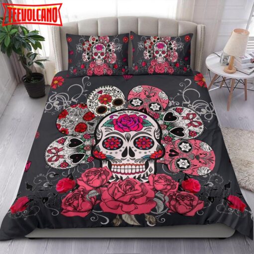 3D Skull With Roses Bed Sheets Duvet Cover Bedding Sets