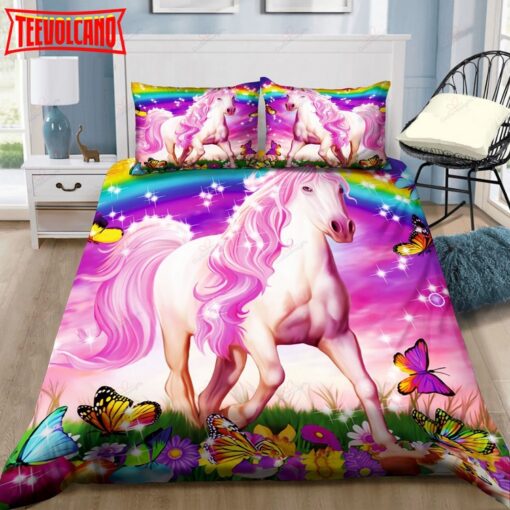 3D Unicorn And Butterfly Rainbow Bed Sheets Duvet Cover Bedding Sets