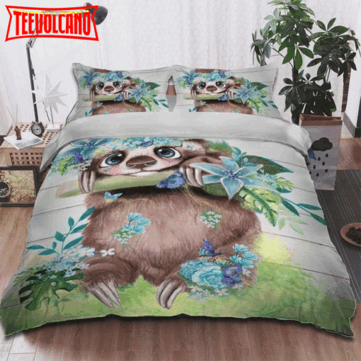 Adorable Sloth With Flowers Duvet Cover Bedding Sets