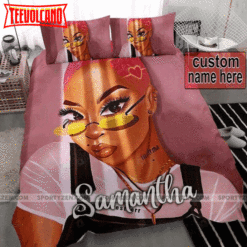 African American Black Girl Pink Short Hair Bedding Personalized Custom Bedding Set