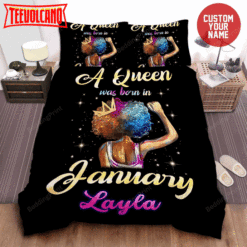 African American Woman Afro Girl January Queen Black Girl Magic Custom Bedding Set