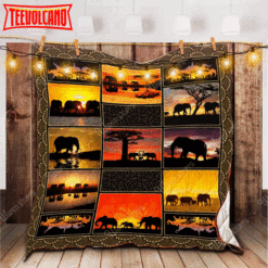 African Elephants At Sunset 3D Customized Quilt Blanket