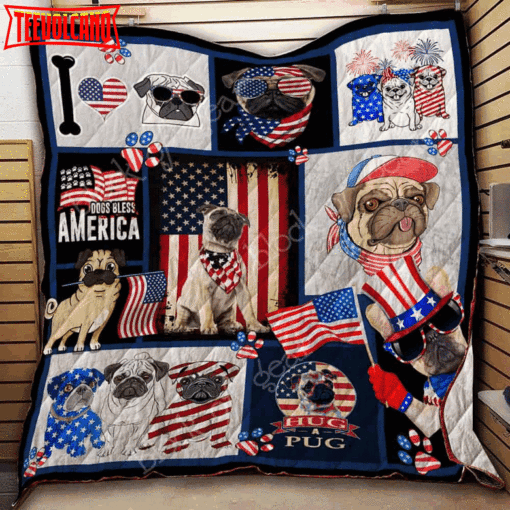 American Flag Pug 3D Quilt Blanket