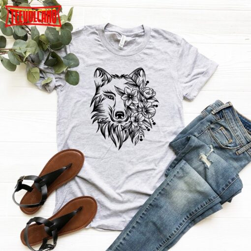 Botanic Wolf T-Shirt-Flower Wolf T-Shirt Wolfe Moon Shirt