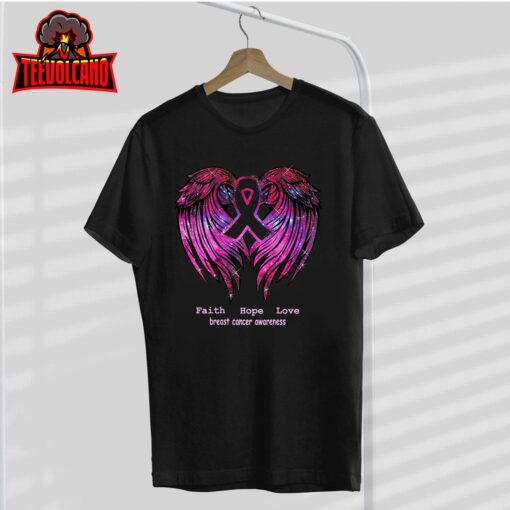 Breast Cancer Faith Hope Love Wings T-Shirt Awareness (Back) T-Shirt