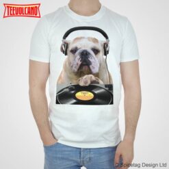 Bulldog DJ T-shirt Music Tshirt Funny Cute Puppy Bull Dog Clubbing Pop T Shirt