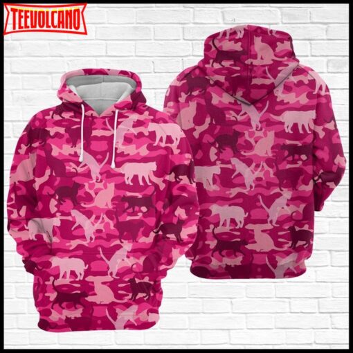 Cat Pink Camo Pattern 3D Printed Hoodie Zipper